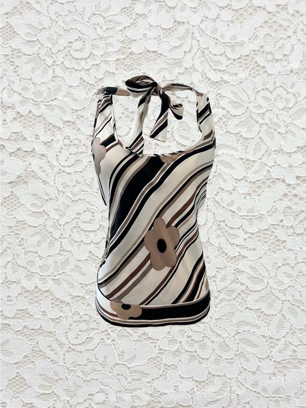 vintage y2k striped and flower printed office siren tank top - Picture 1 of 8
